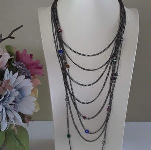 Long Slate Multi Layer Gem Necklace